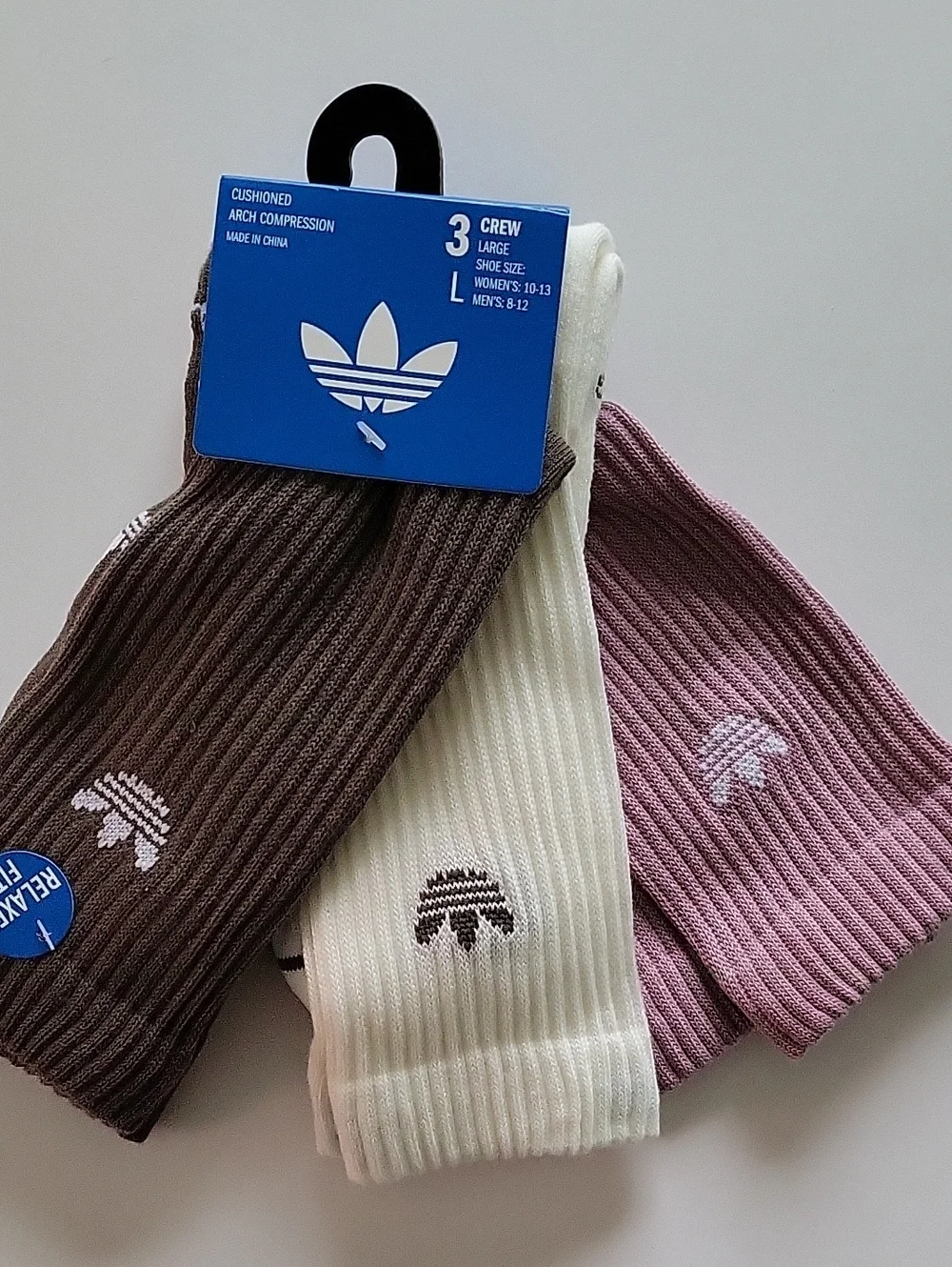Adidas Originals 3-pack Sport Crew socks size L 6-12 Multicolor